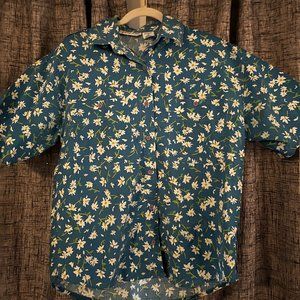 VINTAGE Size Medium Blue Floral Daisy Button Down